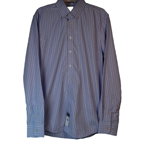 NWT Chaps Mens Easy Care Slim Fit Size Medium Button Down Shirt Blue Plaid NEW - Picture 4 of 13